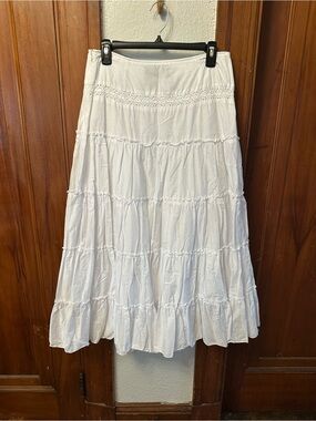 Tribal White Tiered Maxi Skirt with Smocked Panel